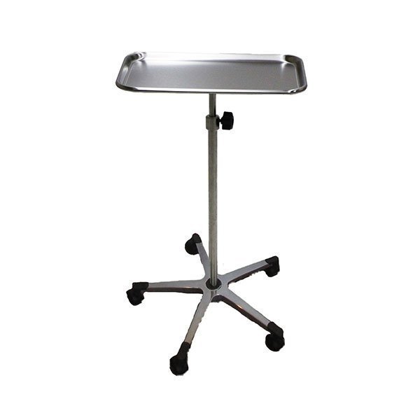 Midcentral Medical SS Mayo Stand on 24" Diameter Aluminum Base, 21 1/4" x 16 1/4" Tray Size MCM706